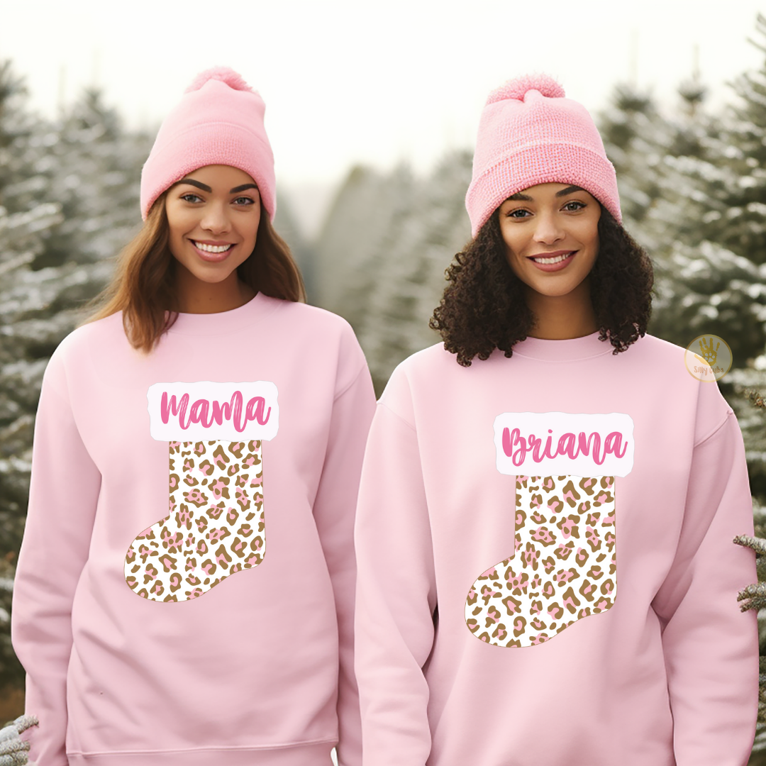 Custom Leopard Print Christmas Stocking Mama Sweatshirt