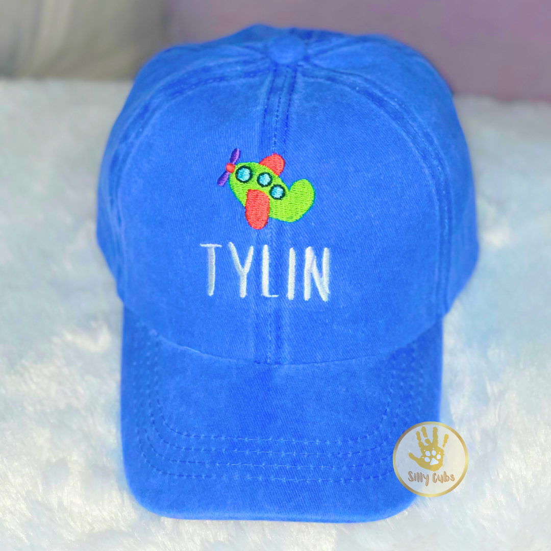 Custom Toddler Children's Hat with Airplane Embroidery Design