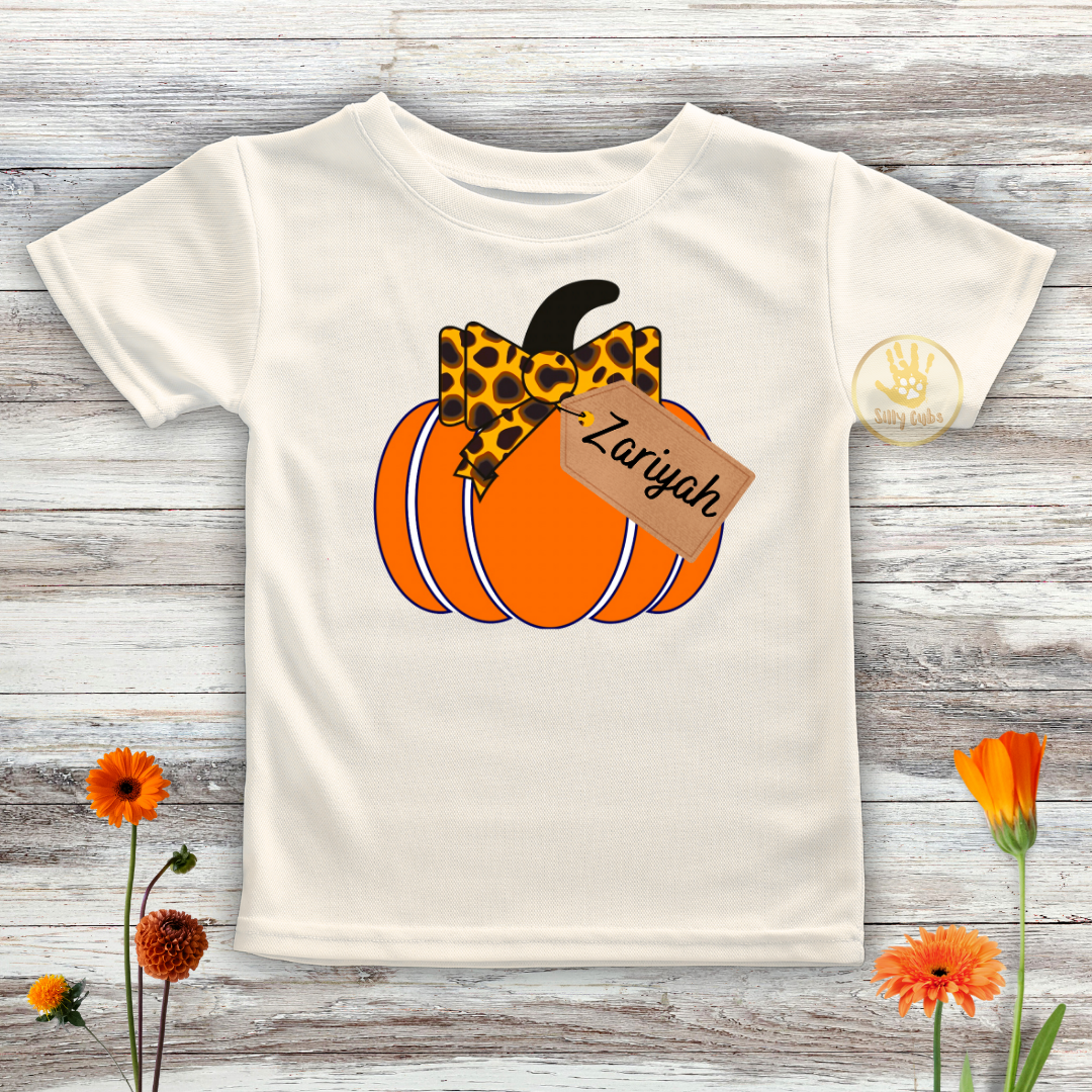 Custom Girl Cheetah Leopard Print Pumpkin Shirt for Halloween, Pumpkin Patch, Thanksgiving