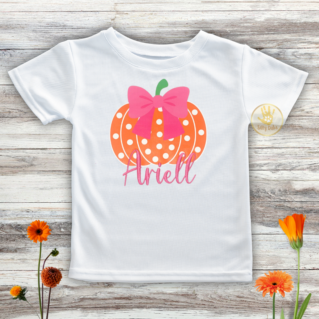 Pink Custom Fall Girl Pumpkin Shirt for Halloween, Thanksgiving, Pumpkin Patch