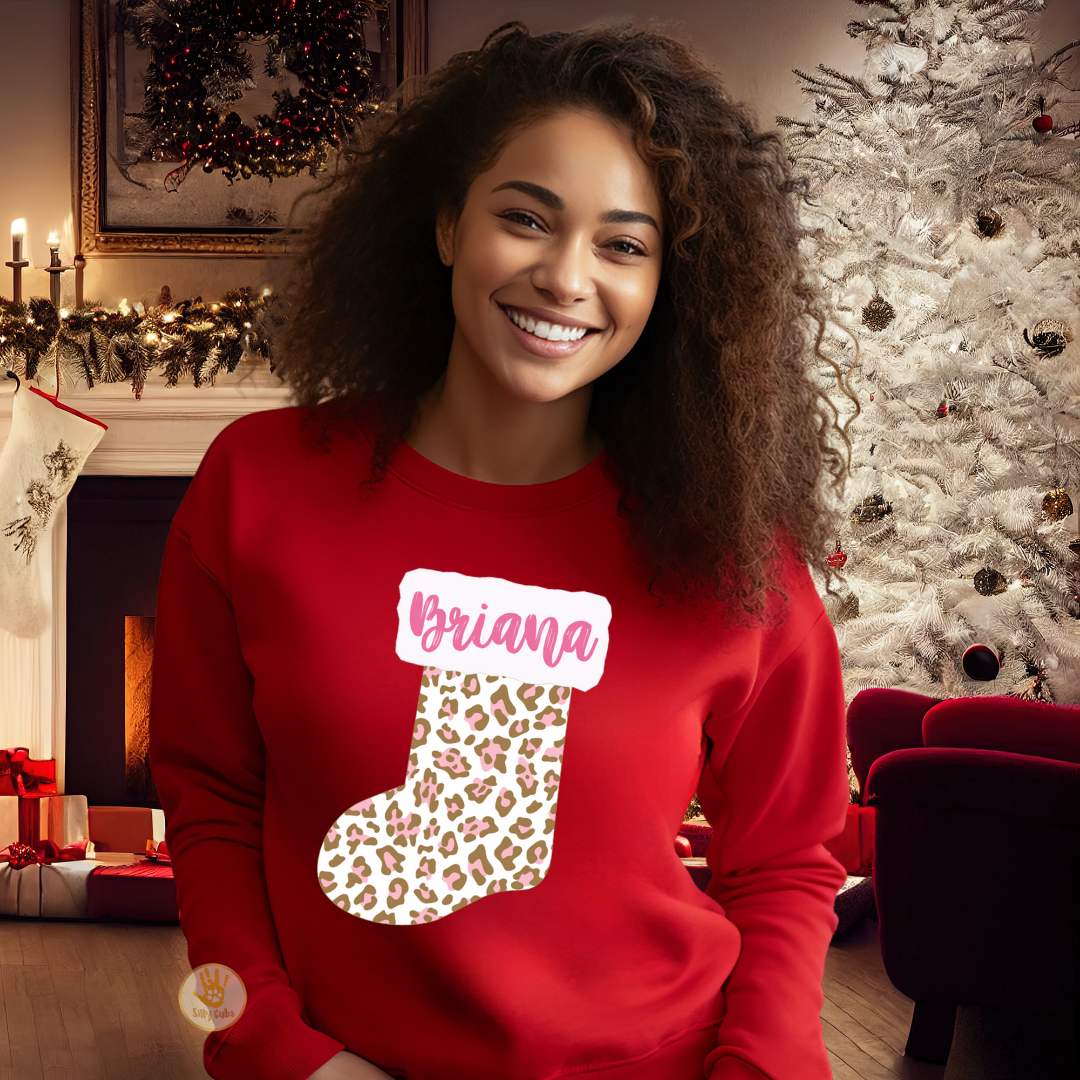 Custom Leopard Print Christmas Stocking Mama Sweatshirt