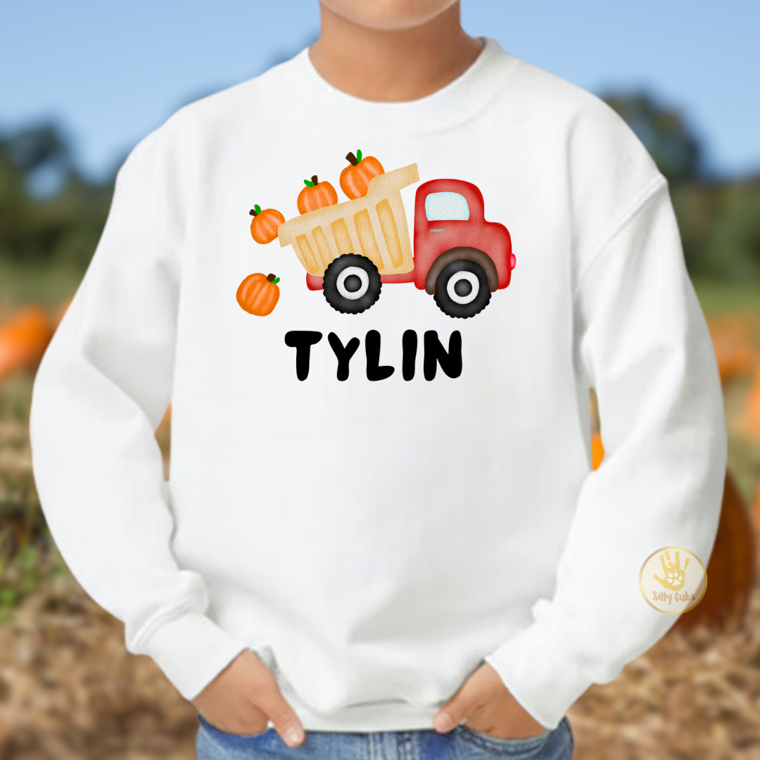 Custom Boy Pumpkin Truck Sweatshirt for Halloween, Pumpkin Patch, Thanksgiving