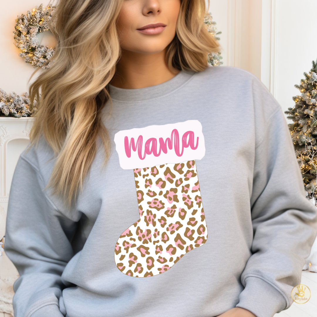 Custom Leopard Print Christmas Stocking Mama Sweatshirt