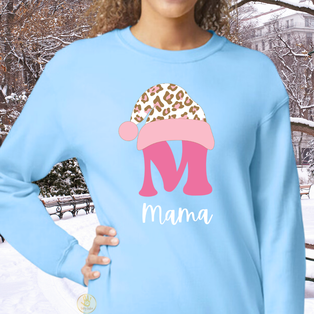 Custom Leopard Print Christmas Name Initial Mama Sweatshirt