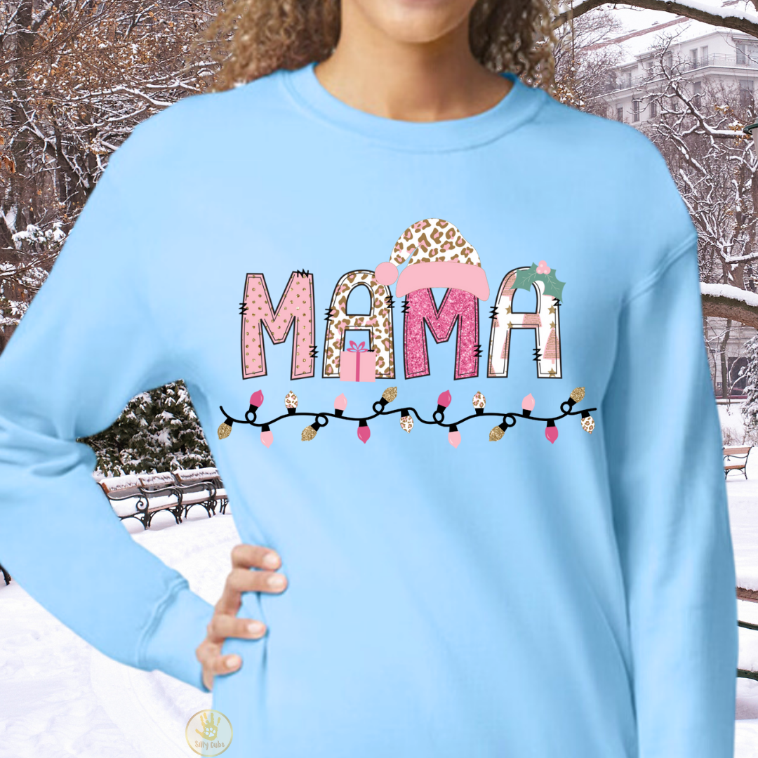 Custom Black and White Plaid Christmas Name Initial Mama Sweatshirt