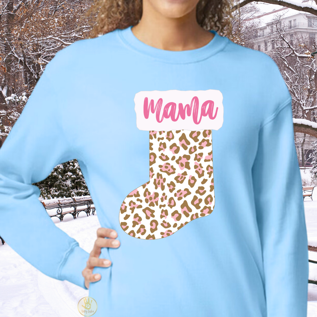 Custom Leopard Print Christmas Stocking Mama Sweatshirt