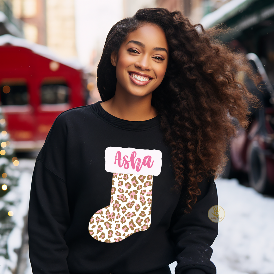 Custom Leopard Print Christmas Stocking Mama Sweatshirt