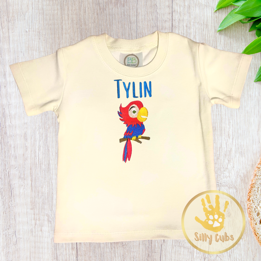 Custom Parrot Embroidery Design on Short Sleeve Shirt
