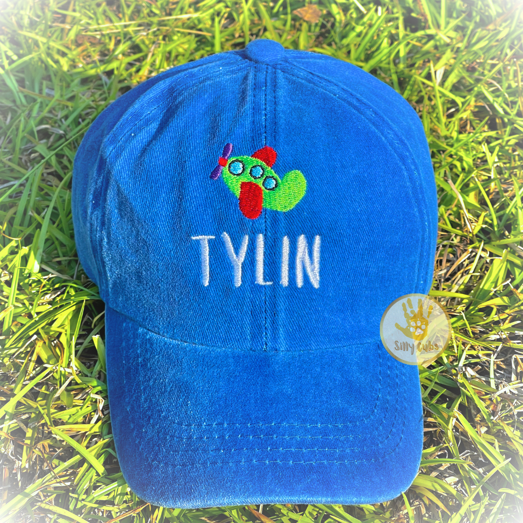 Custom Toddler Children's Hat with Airplane Embroidery Design
